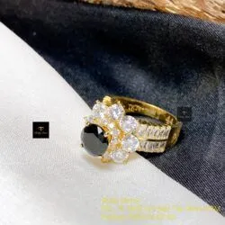 Nhẫn nữ Phỉ thuý mực dục mài giác 7,1 ly, vàng 18k - Hình ảnh 3