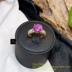Nhẫn ruby Nam Phi mài giác 10 ly, vàng 18k - Ảnh 4