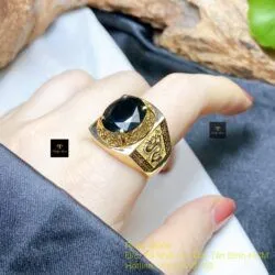 Nhẫn nam ngọc Phỉ thuý mực dục Myanmar mài giác, vàng 18k - Hình ảnh 6