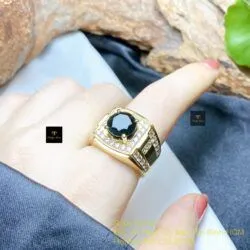 Nhẫn nam Phỉ thuý mực dục Myanmar mài giác, vàng 18k - Ảnh 6