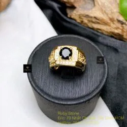 Nhẫn nam Phỉ thuý mực dục Myanmar mài giác, vàng 18k - Hình ảnh 3