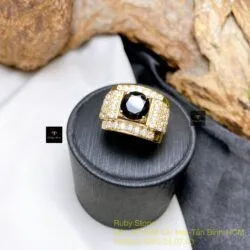 Nhẫn nam Phỉ thuý mực dục Myanmar mài giác, vàng 18k - Hình ảnh 2