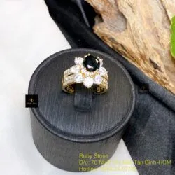 Nhẫn nữ Phỉ thuý mực dục mài giác 7,1 ly, vàng 18k - Hình ảnh 2