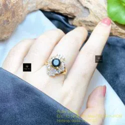 Nhẫn nữ Phỉ thuý mực dục Myanmar mài giác, vàng 18k