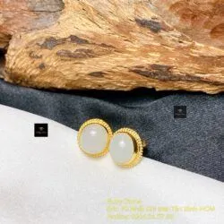 Khuyên tai ngọc bích Nga mỡ cừu, vàng 18k - Ảnh 6