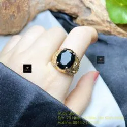 Nhẫn nam Phỉ thuý mực dục Myanmar mài giác, vàng 18k - Hình ảnh 2