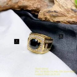 Nhẫn nam Phỉ thuý mực dục Myanmar mài giác, vàng 18k - Ảnh 4