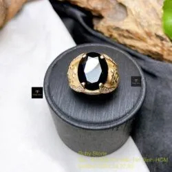 Nhẫn nam Phỉ thuý mực dục Myanmar mài giác, vàng 18k
