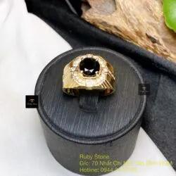 Nhẫn nam Phỉ thuý mực dục mài giác 8,1 ly, vàng 18k - Hình ảnh 5