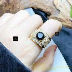 Nhẫn nam Phỉ thuý mực dục Myanmar mài giác, vàng 18k - Hình ảnh 6