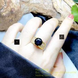 Nhẫn nữ Phỉ thuý mực dục Myanmar mài giác, vàng 18k - Ảnh 6