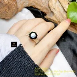 Nhẫn nữ Phỉ thuý mực dục mài giác 10 ly, vàng 18k