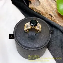 Nhẫn nữ Phỉ thuý mực dục mài giác 9 ly, vàng 18k - Hình ảnh 4