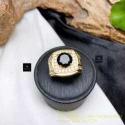 Nhẫn nam Phỉ thuý mực dục Myanmar mài giác, vàng 18k - Ảnh 2