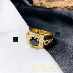 Nhẫn nam Phỉ thuý mực dục Myanmar mài giác, vàng 18k - Hình ảnh 4