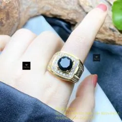 Nhẫn nam Phỉ thuý mực dục Myanmar mài giác, vàng 18k - Ảnh 5