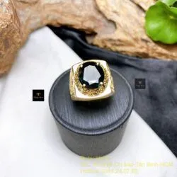 Nhẫn nam ngọc Phỉ thuý mực dục Myanmar mài giác, vàng 18k - Hình ảnh 3