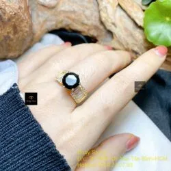 Nhẫn nữ Phỉ thuý mực dục mài giác 9 ly, vàng 18k