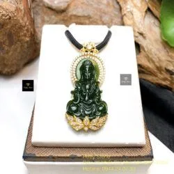 Phật Quán Thế Âm Bồ Tát ngọc bích Canada, vàng 18k