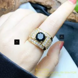 Nhẫn nam Phỉ thuý mực dục Myanmar mài giác, vàng 18k - Hình ảnh 5
