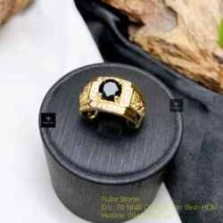 Nhẫn nam Phỉ thuý mực dục Myanmar mài giác, vàng 18k - Hình ảnh 5