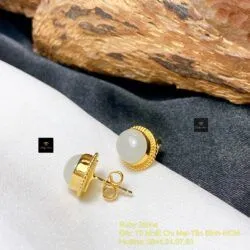 Khuyên tai ngọc bích Nga mỡ cừu, vàng 18k - Ảnh 2