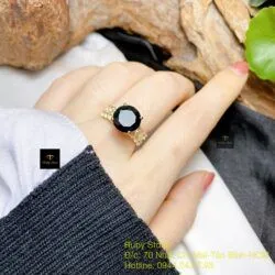 Nhẫn nữ Phỉ thuý mực dục mài giác 10 ly, vàng 18k - Hình ảnh 3