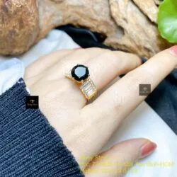 Nhẫn nữ Phỉ thuý mực dục mài giác 9 ly, vàng 18k - Hình ảnh 2