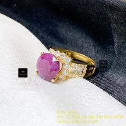 Nhẫn ruby Nam Phi mài giác 10 ly, vàng 18k - Ảnh 5