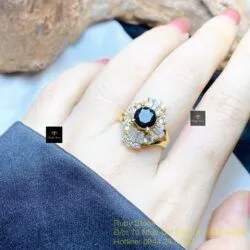 Nhẫn nữ Phỉ thuý mực dục Myanmar mài giác, vàng 18k - Ảnh 5