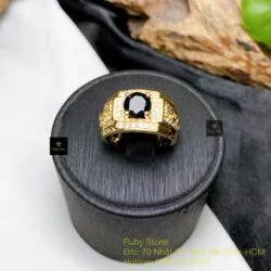 Nhẫn nam Phỉ thuý mực dục Myanmar mài giác, vàng 18k
