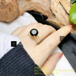 Nhẫn nữ Phỉ thuý mực dục mài giác 10 ly, vàng 18k - Hình ảnh 4