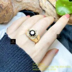 Nhẫn nam Phỉ thuý mực dục mài giác 8,1 ly, vàng 18k