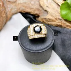 Nhẫn nam Phỉ thuý mực dục Myanmar mài giác, vàng 18k
