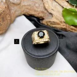 Nhẫn nam ngọc Phỉ thuý mực dục Myanmar mài giác, vàng 18k - Ảnh 2