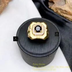 Nhẫn nam ngọc Phỉ thuý mực dục Myanmar, vàng 18k