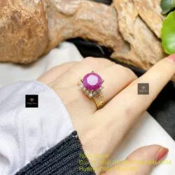 Nhẫn ruby Nam Phi mài giác 10 ly, vàng 18k - Ảnh 2