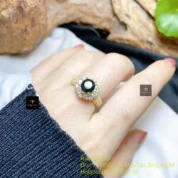 Nhẫn nữ Phỉ thuý mực dục mài giác 6,9 ly, vàng 18k