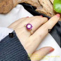 Nhẫn ruby Nam Phi mài giác 10 ly, vàng 18k - Ảnh 3