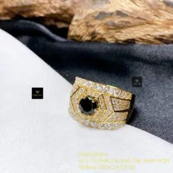 Nhẫn nam Phỉ thuý mực dục Myanmar mài giác 6 ly, vàng 18k