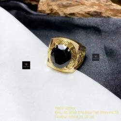 Nhẫn nam ngọc Phỉ thuý mực dục Myanmar mài giác, vàng 18k - Hình ảnh 4