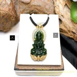 Phật Quán Thế Âm Bồ Tát ngọc bích Canada, vàng 18k - Ảnh 4