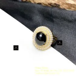Nhẫn oval Phỉ thuý mực dục Myanmar, vàng 18k - Ảnh 2