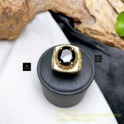 Nhẫn nam ngọc Phỉ thuý mực dục Myanmar mài giác, vàng 18k