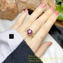 Nhẫn ruby Nam Phi mài giác 8,5 ly, vàng 18k