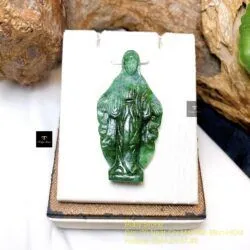 Mặt dây Đức mẹ Maria ngọc cẩm thạch sơn thuỷ, KT 50mm - Hình ảnh 5