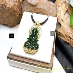 Phật Quán Thế Âm Bồ Tát ngọc bích Canada, vàng 18k - Ảnh 2