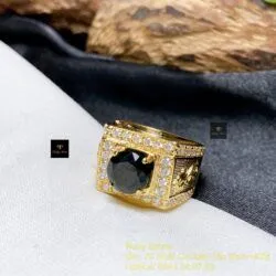 Nhẫn nam ngọc Phỉ thuý mực dục Myanmar mài giác, vàng 18k - Ảnh 4