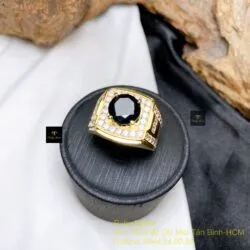 Nhẫn nam Phỉ thuý mực dục Myanmar mài giác, vàng 18k - Ảnh 3