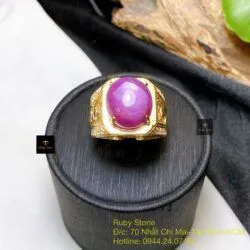 Nhẫn nam Ruby sao thiên nhiên, vàng 18k